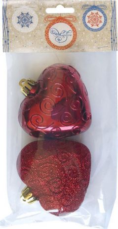 Набор новогодних подвесных украшений Magic Time "Сердца", цвет: красный, 6 см, 2 шт