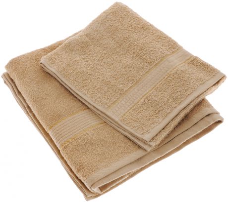 Набор махровых полотенец "Aisha Home Textile", цвет: светло-коричневый, 2 шт. УзТ-НПМ-102