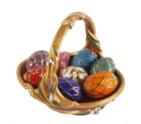 Композиция "Весенняя корзина с яйцами". Фарфор, роспись, House of Faberge, 90-е гг. ХХ века