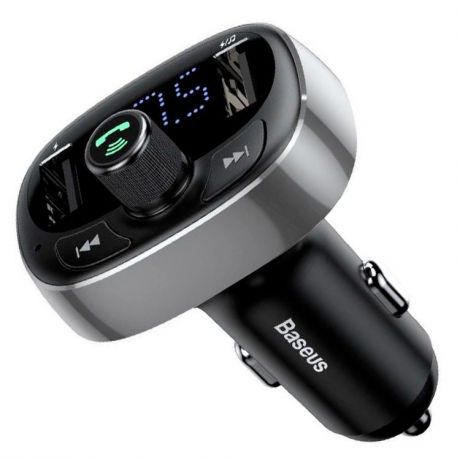 Автомобильное ЗУ с FM-трансмиттером 2xUSB Baseus T typed Bluetooth MP3 - Серебристое