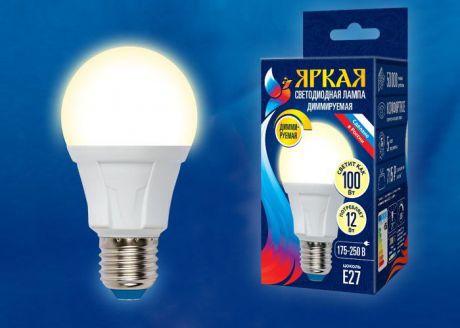 Лампочка Uniel LED-A60 12W/3000K/E27/FR/DIM, Теплый свет 12 Вт, Светодиодная