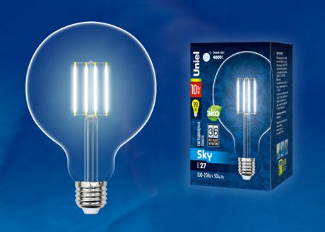 Лампочка Uniel LED-G125-10W/WW/E27/CL, Теплый свет 10 Вт, Светодиодная