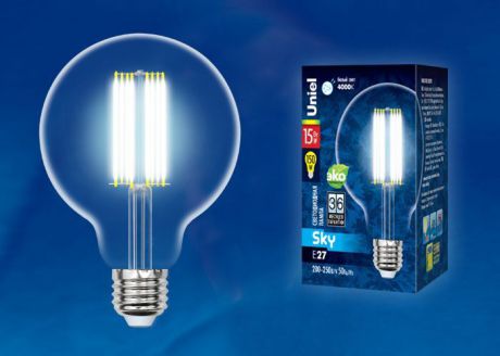 Лампочка Uniel LED-G95-15W/4000K/E27/CL, Нейтральный свет 15 Вт, Светодиодная