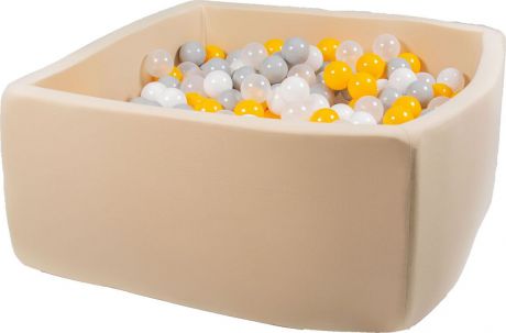 Сухой бассейн Жемчужные лучики Квадро выс. h40см с 200 шарами в комплекте: бел, прозр, желт, сер
