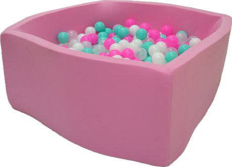 Сухой бассейн Розовая мечта Квадро выс. h40см с 200 шариками: розовый, белый, мятный, прозрачный
