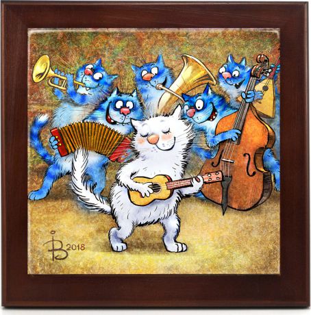 Картина на керамике "В джазе только котики 3"