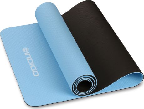Коврик для йоги и фитнеса Indigo IN106, голубой, черный, 173 х 61 х 0,5 см