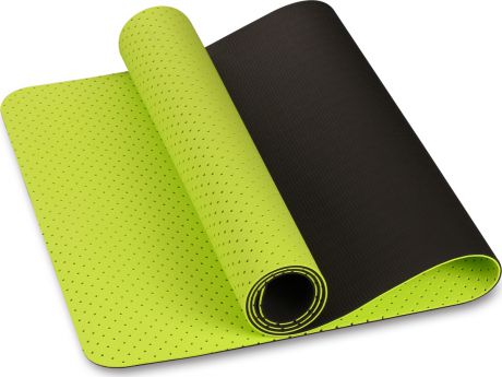 Коврик для йоги и фитнеса Indigo IN105, светло-зеленый, черный, 173 х 61 х 0,5 см