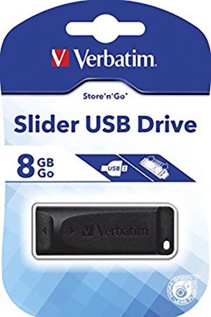 Флеш Диск Verbatim 8Gb Slider 98695 USB2.0 черный