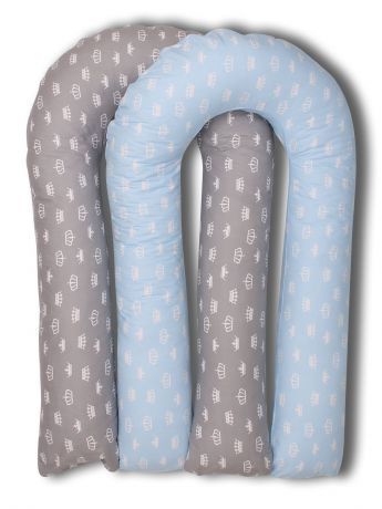Подушка для кормящих и беременных Body Pillow форма U короны комби, серый, голубой