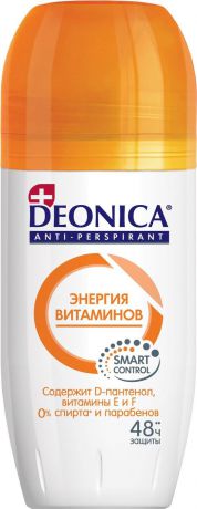 Женский дезодорант-антиперспирант Deonica "Энергия витаминов". С комплексом витаминов F, E и D-пантенолом. Не оставлет следов на одежде. Увлажняет кожу. Ролик 50 мл.