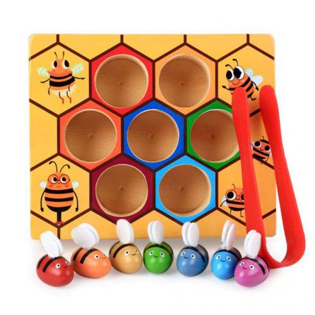 Обучающая игра Goodcow Деревянный "Улей с пчелками" с щипцами