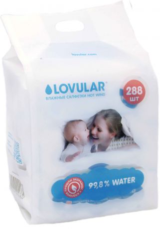 Влажные салфетки детские Lovular, 4 упаковки по 96 шт