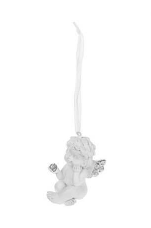Украшение декоративное "Задумчивый ангелок", высота 6см, полирезин, белое, подвесное