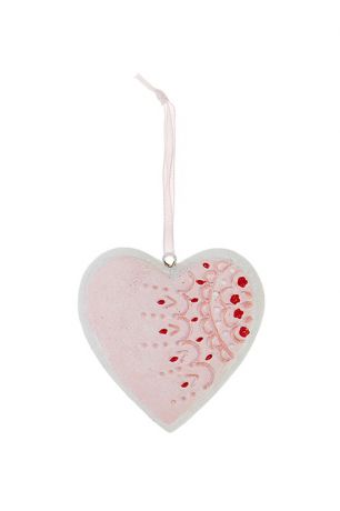 Украшение декоративное "Пряничное сердечко", высота 6см, полирезин, розовое, подвесное