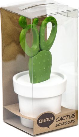 Ножницы Qualy Cactus с держателем, белые с зеленым