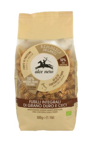 Alce Nero БИО Макаронные изделия ФУЗИЛЛИ из цельной пшеницы и нута, полимерный пакет 500 г
