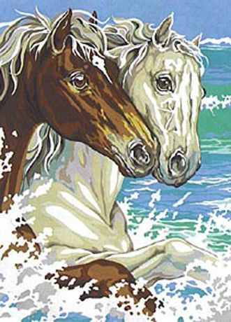 Канва с нанесенным рисунком SEG de Paris "Две лошади" (45х60 см.)