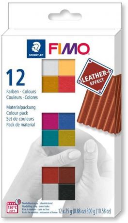 Глина полимерная Fimo Leather-Effect Кожаные цвета, 12 шт по 25 г
