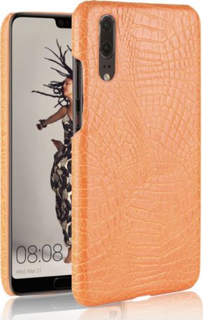 Чехол-панель Mypads для Huawei Honor 10i / Enjoy 9S / P Smart Plus 2019 тонкий задний бампер на пластиковой основе с отделкой под кожу крокодила оранжевый
