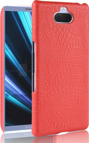 Чехол-панель Mypads для Sony Xperia 10 Plus тонкий задний бампер на пластиковой основе с отделкой под кожу крокодила красный