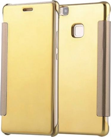 Чехол-книжка MyPads для Huawei P9 Lite / G9 / Dual Sim LTE (VNS-L21 / VNS-TL00/DL00) 5.2 умный активный с функцией включения и блокировки экрана полупрозрачный с зеркальной поверхностью золотой