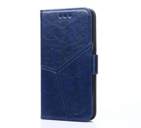 Чехол-книжка MyPads для Meizu Note 8 прошитый по контуру с необычным геометрическим швом синий