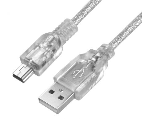 Кабель Greenconnect USB 2.0, GCR-UM1M5P-BB2S-0.15m, AM/mini 5P, 0.15m, прозрачный, 28/28 AWG, экран, армированный, морозостойкий