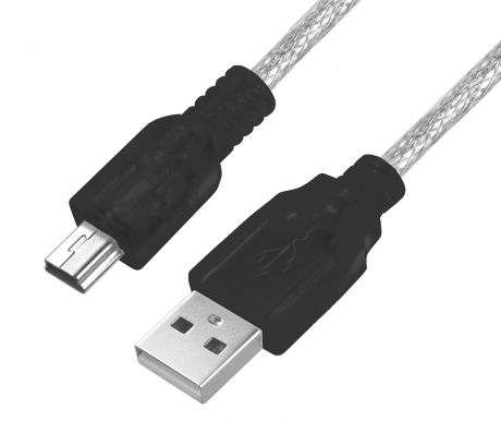 Кабель Greenconnect USB 2.0, GCR-51173, AM/mini 5P, 3.0m, прозрачный, коннектор черный, 28/28 AWG, экран, армированный, морозостойкий