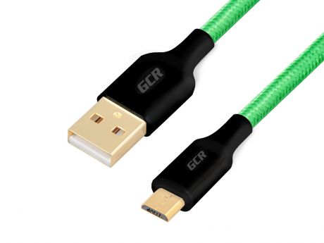 Кабель Greenconnect USB 2.0 для ОS Android, GCR-50990, AM/microB 5pin, 1.0m, зеленый нейлон, 3A функция быстрой зарядки