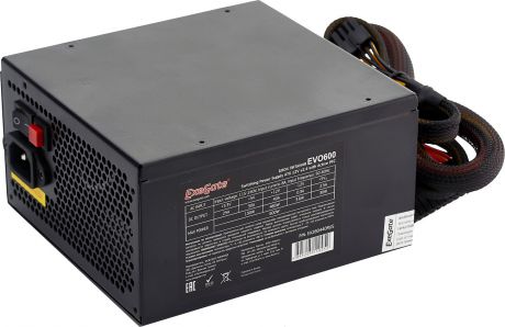 Блок питания 600W Exegate EVO600, ATX, RGB, black, APFC, 12cm, 24p+(4+4)p, PCI-E, 5*SATA, 3*IDE, FDD
