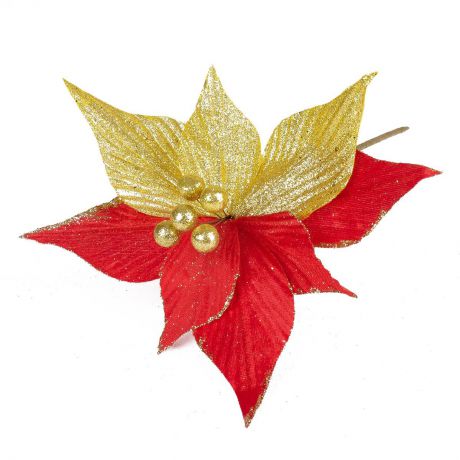 Украшение декоративное Зимнее волшебство "Зимний цветок", 3535547, красный, золотистый, 21 х 25 см
