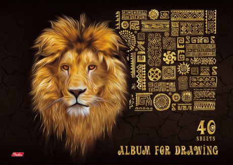 Альбом для рисования Hatber "KING LION" 40 листов формата А4, на скобе, ламинированная обложка, в ассортименте