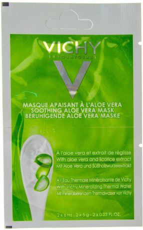 Маска для лица Vichy Mineral Masks, восстанавливающая, с алоэ вера, 2 х 6 мл