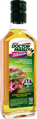 Льняное масло с маслом амаранта и селеном "Doctor Maslov. Selenium", купажированное, нерафинированное, холодного отжима, 250 мл, стекло