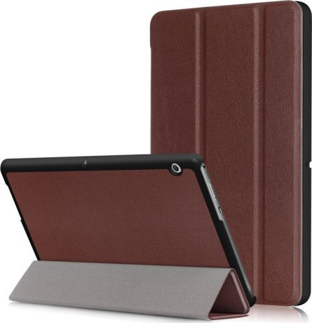 Чехол-обложка MyPads для Huawei MediaPad T3 10 LTE (AGS-L09/L03) 9.6 тонкий умный кожаный на пластиковой основе с трансформацией в подставку коричневый