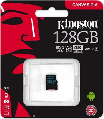Карта памяти MicroSD 128GB Kingston Class 10 Canvas Go UHS-I U3 V30 без адаптера