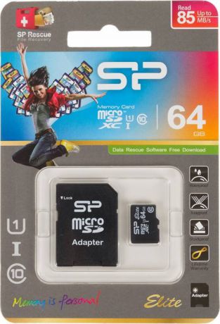 Карта памяти MicroSD 64GB Silicon Power Class 10 Elite UHS-I + SD адаптер