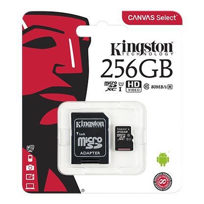 Карта памяти MicroSDXC 256GB Kingston Class 10 Canvas Select UHS-I U1 + SD адаптер