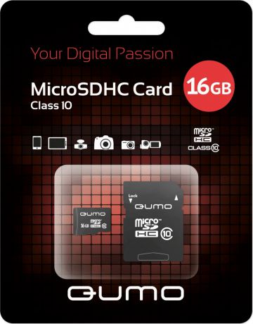Карта памяти MicroSD 16GB Qumo Class 10 UHS-I + SD адаптер