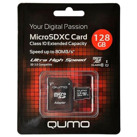 Карта памяти MicroSD 128GB Qumo Class 10 UHS-I + SD адаптер