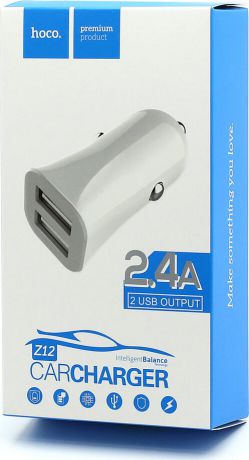Автомобильное зарядное устройство Hoco Z12 Elite Dual USB Car Charger 2хUSB 2,4A, белое