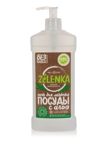 Биоразлагаемый гель (суперконцентрат) для мытья посуды с экстрактом АЛОЭ (бесфосфатный) ZELENKA (N&M) 0,5 л с дозатором