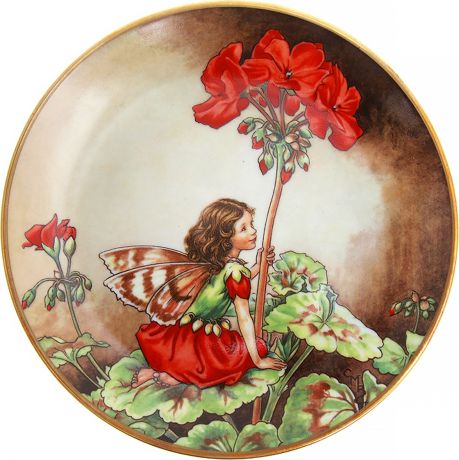 Сесиль Мари Бейкер "Фея герани", декоративная тарелка. Фарфор, деколь с подрисовкой, золочение. Gresham, Великобритания, 1989 год
