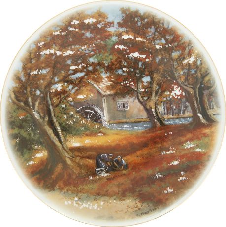 Декоративная тарелка Thun 1794 a.s. "Деревенский сюжет, Осень", БТФ0630, белый, диаметр 19 см