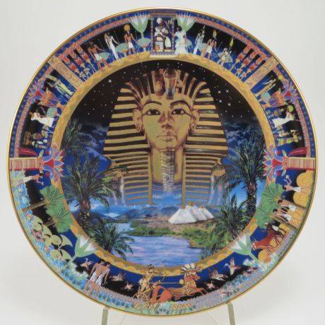 Винтажная декоративная коллекционная тарелка "Мощь Древнего Египта: Тутанхамон". Фарфор, деколь, золочение. США, Bradford Exchange, Сью Климпсон, 1998