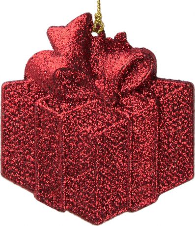 Новогоднее подвесное елочное украшение Magic Time "Подарок", цвет: красный, 8 x 8,5 x 0,2 см
