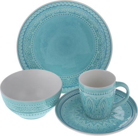 Набор столовой посуды "Tongo", цвет: голубой, 4 предмета