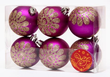 Украшение новогоднее подвесное Magic Time "Шар пурпурный с золотым цветком", диаметр 6 см, 6 шт