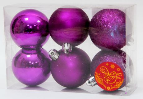 Украшение новогоднее подвесное Magic Time "Пурпурный блеск", диаметр 6 см, 6 шт. 42039